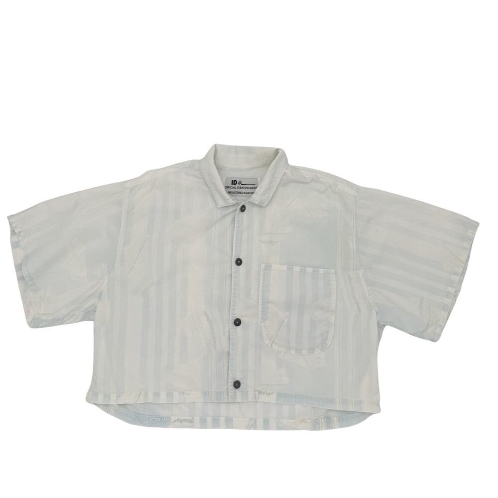 ID# Official Identification Cropped Button-Up Tonal Stripe |  Y2K Vintage